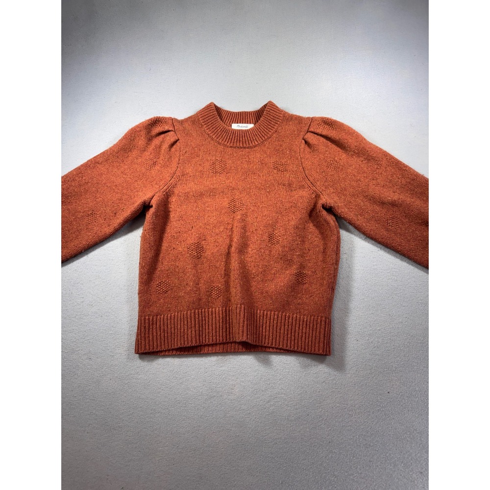 Madewell Rust Orange Puff Sleeve Bobble Polka Dot Knit Crewneck Sweater Small
